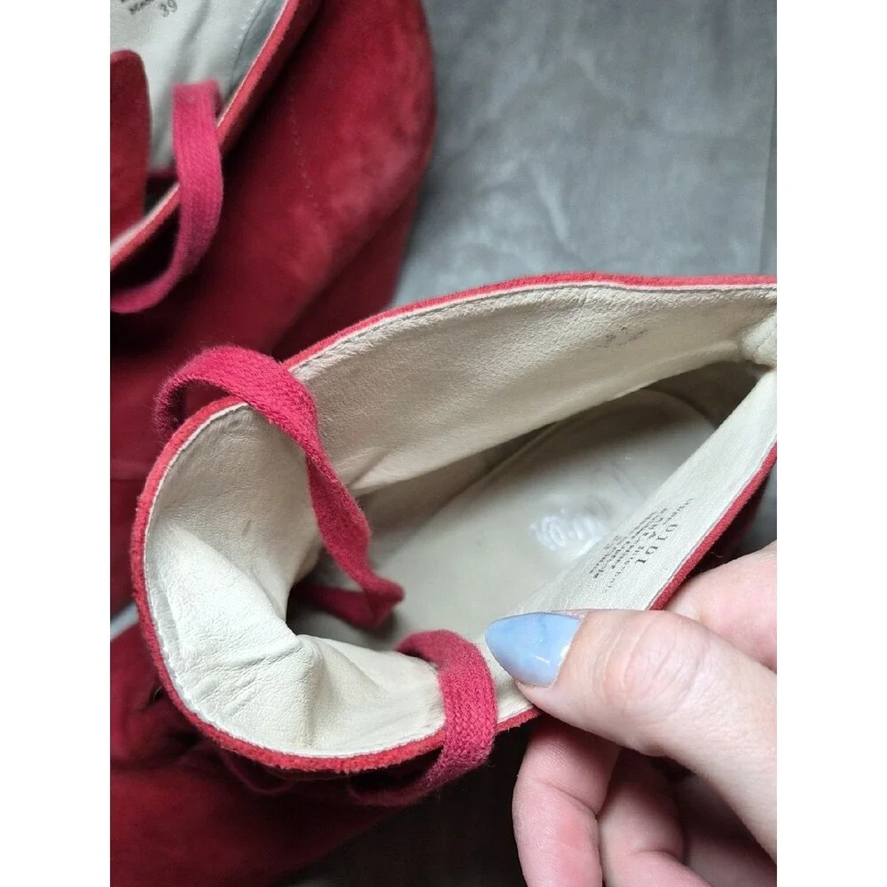 Didi Leather Red Suede Booties 39 Lace-Up Women's Ankle Boots